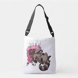 Greedy Raccoon vol met Birthday Cake Cartoon Crossbody Tas