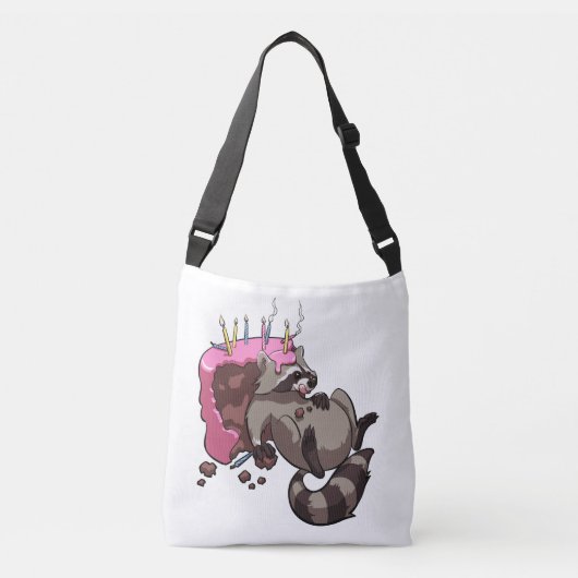 Greedy Raccoon vol met Birthday Cake Cartoon Crossbody Tas (Voorkant)