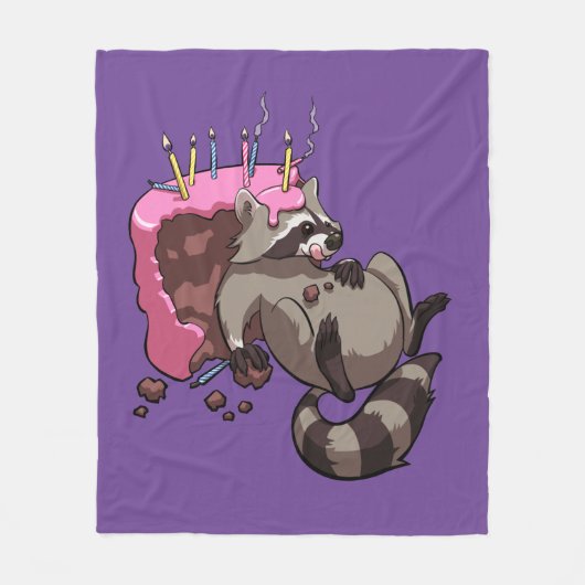Greedy Raccoon vol met Birthday Cake Cartoon Fleece Deken (Voorkant)