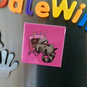 Greedy Raccoon vol met Birthday Cake Cartoon Magneet