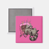 Greedy Raccoon vol met Birthday Cake Cartoon Magneet (Voorkant / Achterkant)