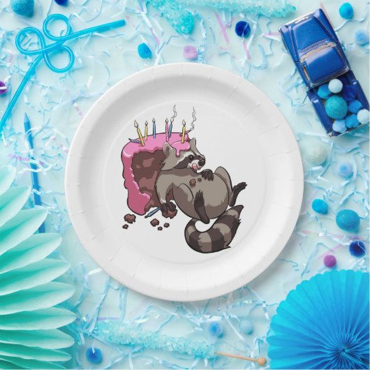 Greedy Raccoon vol met Birthday Cake Cartoon Papieren Bordje (Feest)