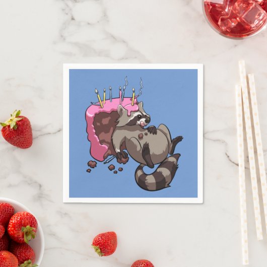 Greedy Raccoon vol met Birthday Cake Cartoon Servetten (Insitu)