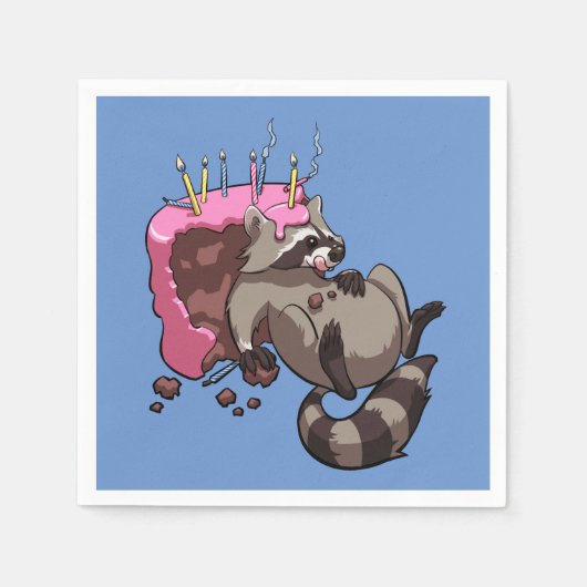 Greedy Raccoon vol met Birthday Cake Cartoon Servetten (Voorkant)