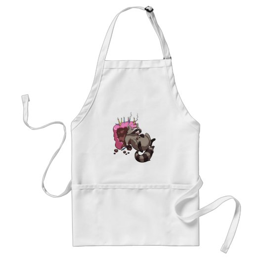 Greedy Raccoon vol met Birthday Cake Cartoon Standaard Schort (Voorkant)