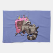 Greedy Raccoon vol met Birthday Cake Cartoon Theedoek (Horizontaal)