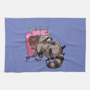 Greedy Raccoon vol met Birthday Cake Cartoon Theedoek