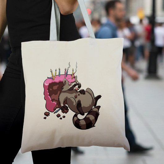 Greedy Raccoon vol met Birthday Cake Cartoon Tote Bag