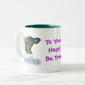 GreeHee de grote verhitte, diepe denkende draak Tweekleurige Koffiemok (Voorkant links)