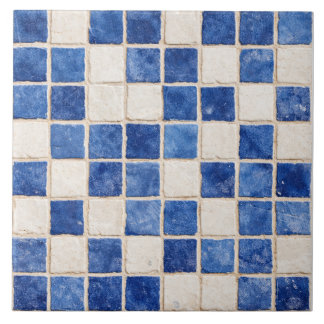 Greek Blue Mosaic Squares Ceramic Tile  Tegeltje
