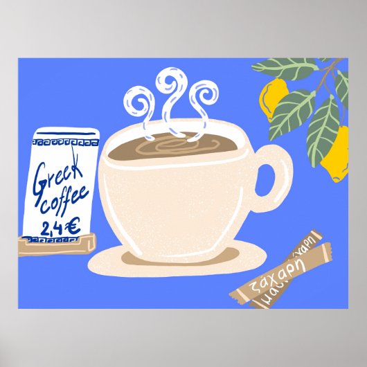 Greek Coffee & Lemon Branch Mediterranean Poster (Voorkant)