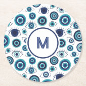 Greek Evil Eye Coastal Blue White  Ronde Kartonnen Onderzetter (Voorkant)