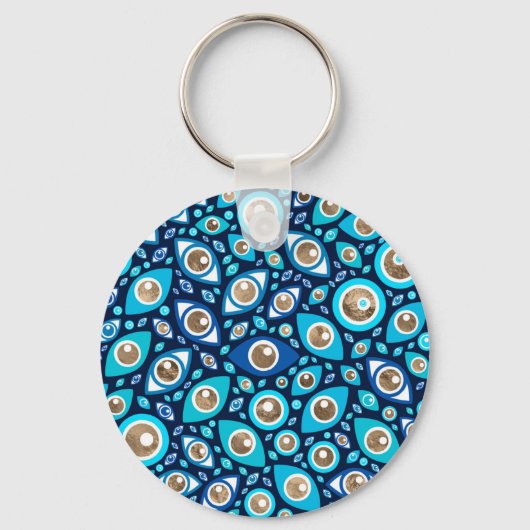 Greek Evil Eye pattern Blues and Gold #2 Sleutelhanger (Voorkant)