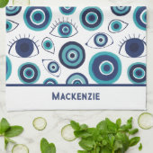 Greek Evil Eye Pattern Custom Blue White  Theedoek (Gevouwen)