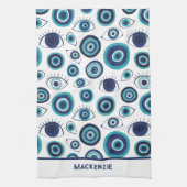 Greek Evil Eye Pattern Custom Blue White  Theedoek (Verticaal)
