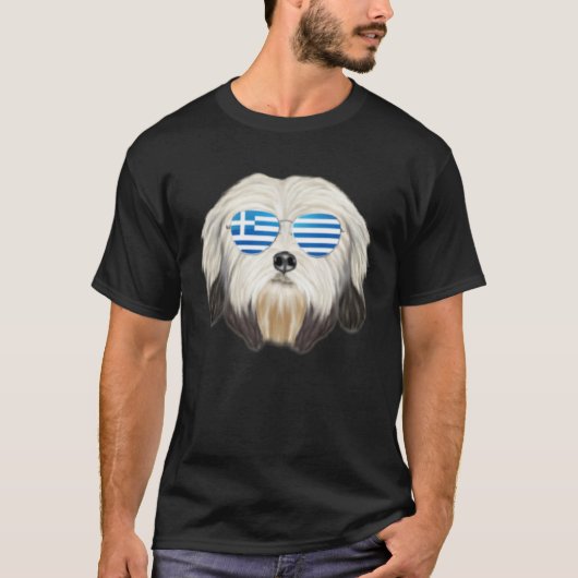 Greek Flag Lowchen Dog Greece Pocket T-shirt (Voorkant)