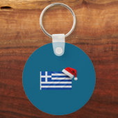 Greek Flag Santa Hat Funny Greece Christmas Holida Sleutelhanger (Voorkant)