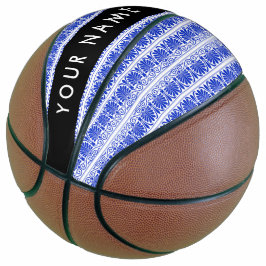 Greek Fret Arabesque blauw, Jouw naam, personalise Basketbal