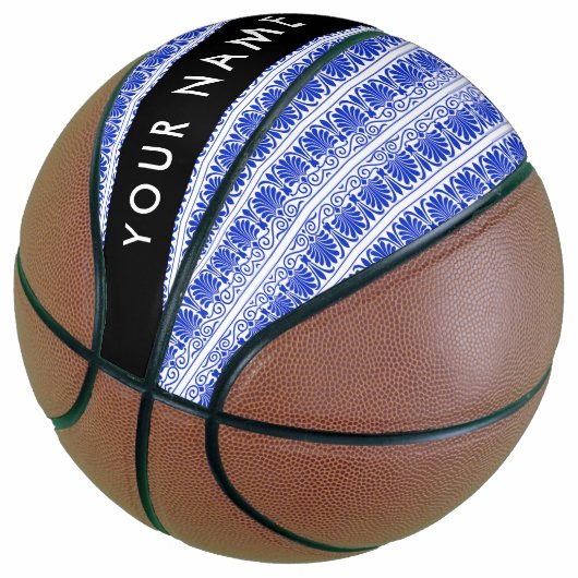 Greek Fret Arabesque blauw, Jouw naam, personalise Basketbal (Schuin)