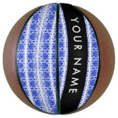 Greek Fret Arabesque blauw, Jouw naam, personalise Basketbal (Verticaal)