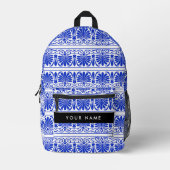Greek Fret Arabesque blauw, Jouw naam, personalise Bedrukte Rugzak (Voorkant)