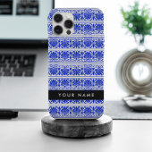 Greek Fret Arabesque blauw, Jouw naam, personalise Case-Mate iPhone Case