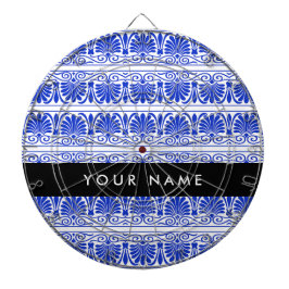 Greek Fret Arabesque blauw, Jouw naam, personalise Dartbord