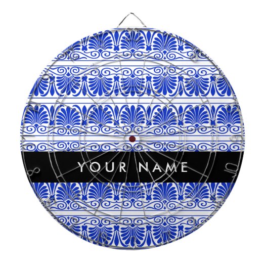 Greek Fret Arabesque blauw, Jouw naam, personalise Dartbord (Voorkant)