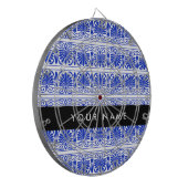 Greek Fret Arabesque blauw, Jouw naam, personalise Dartbord (Voorkant Links)