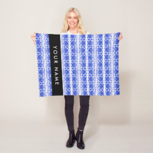 Greek Fret Arabesque blauw, Jouw naam, personalise Fleece Deken