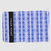 Greek Fret Arabesque blauw, Jouw naam, personalise Golfhanddoek (Horizontaal)