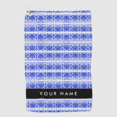 Greek Fret Arabesque blauw, Jouw naam, personalise Golfhanddoek (Voorkant)