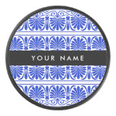 Greek Fret Arabesque blauw, Jouw naam, personalise Hockey Puck (Voorkant)