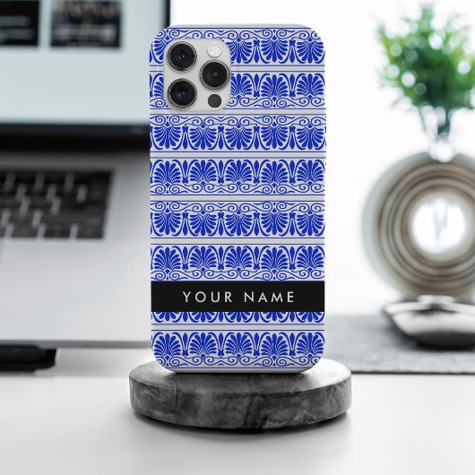 Greek Fret Arabesque blauw, Jouw naam, personalise iPhone Hoesje