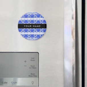 Greek Fret Arabesque blauw, Jouw naam, personalise Magneet