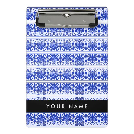 Greek Fret Arabesque blauw, Jouw naam, personalise Mini Klembord (Voorkant)