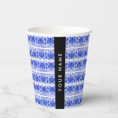 Greek Fret Arabesque blauw, Jouw naam, personalise Papieren Bekers (Voorkant)