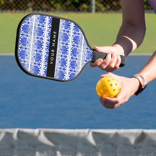 Greek Fret Arabesque blauw, Jouw naam, personalise Pickleball Paddle (Insitu)