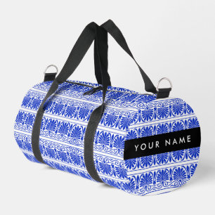 Greek Fret Arabesque blauw, Jouw naam, personalise Plunjezak