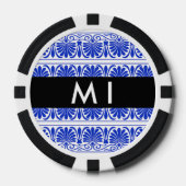Greek Fret Arabesque blauw, Jouw naam, personalise Poker Chips (Voorkant)