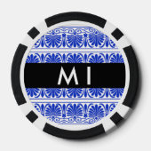 Greek Fret Arabesque blauw, Jouw naam, personalise Poker Chips (Achterkant)
