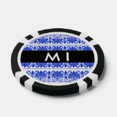 Greek Fret Arabesque blauw, Jouw naam, personalise Poker Chips (Enkel)