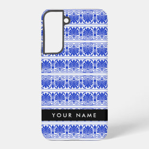Greek Fret Arabesque blauw, Jouw naam, personalise Samsung Galaxy Hoesje