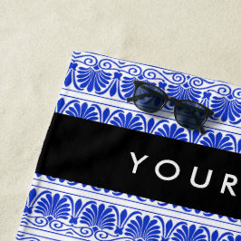 Greek Fret Arabesque blauw, Jouw naam, personalise Strandlaken