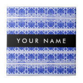 Greek Fret Arabesque blauw, Jouw naam, personalise Tegeltje (Voorkant)