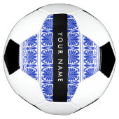 Greek Fret Arabesque blauw, Jouw naam, personalise Voetbal (Gedraaid)
