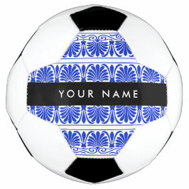 Greek Fret Arabesque blauw, Jouw naam, personalise Voetbal