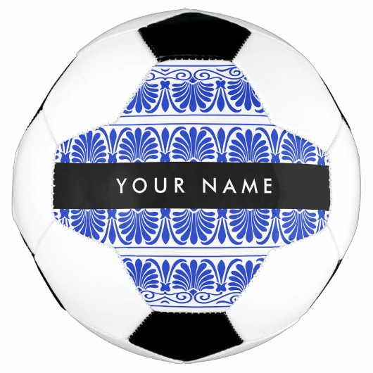Greek Fret Arabesque blauw, Jouw naam, personalise Voetbal (Voorkant)
