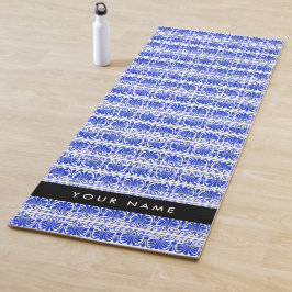 Greek Fret Arabesque blauw, Jouw naam, personalise Yogamat