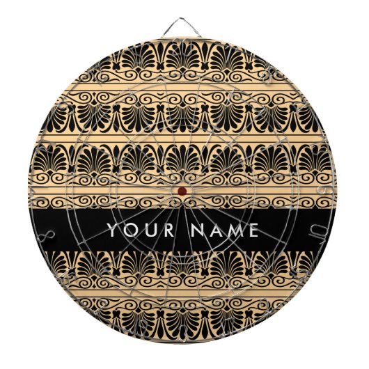 Greek Fret Arabesque Brown, Jouw naam, personalise Dartbord (Voorkant)